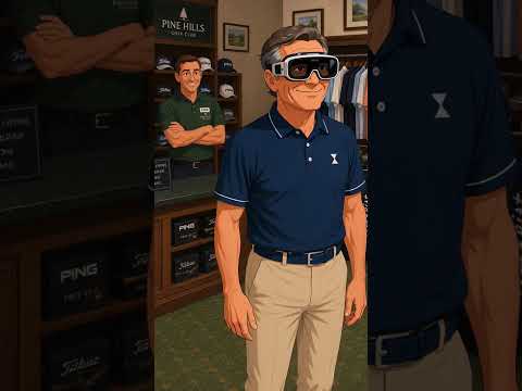 Frank trying on rangefinder glasses at the pro shop
