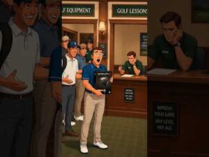 Frank waiting in line to demo a new golf driver
