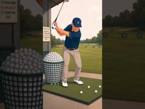 Frank hitting a large bucket of range balls at the same target